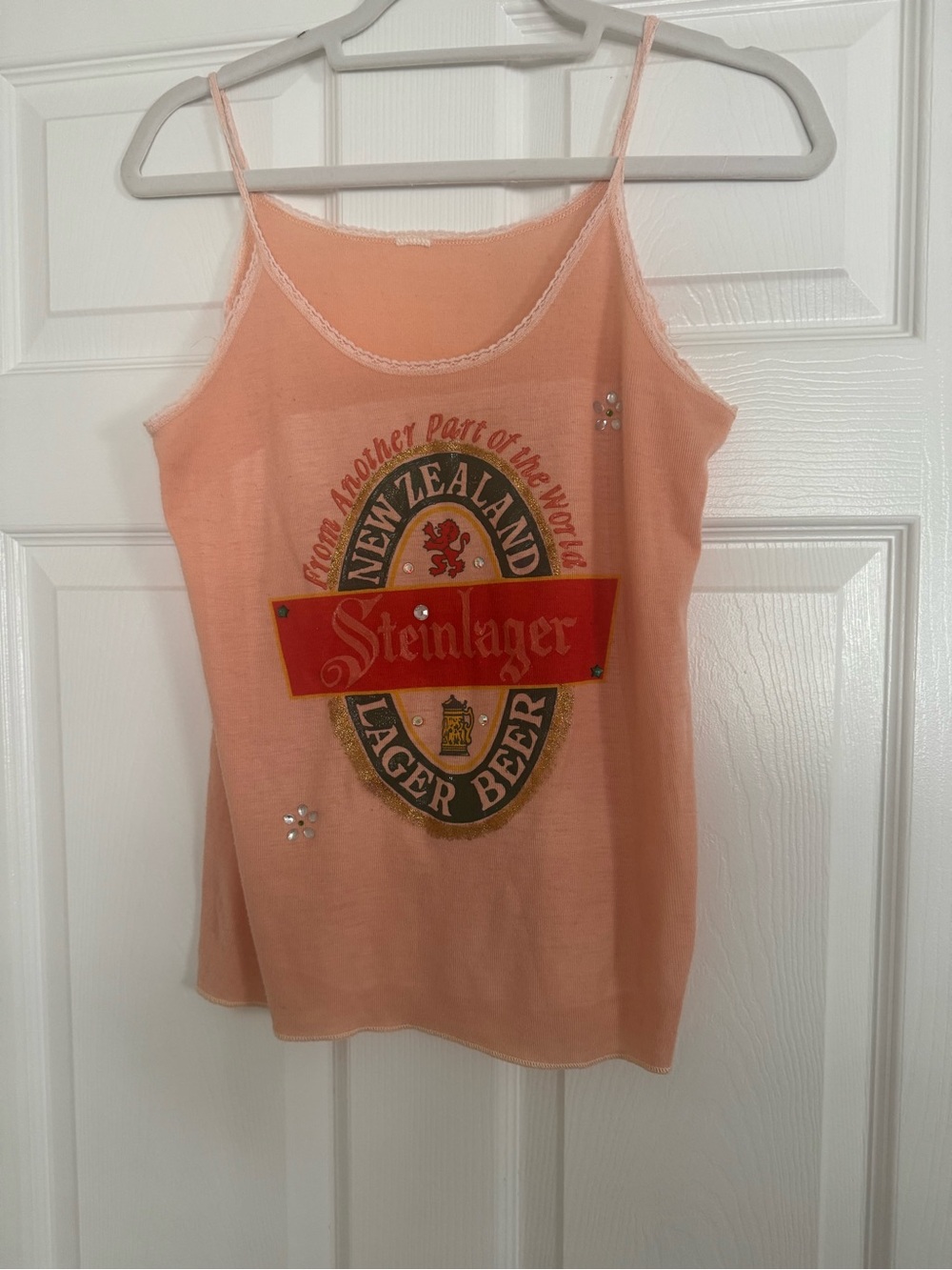 Peach Graphic Lace-Trim Camisole